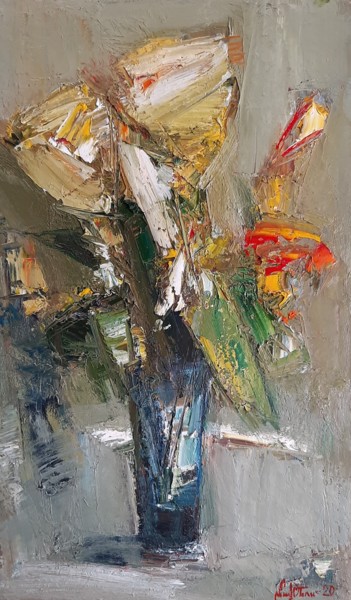 Painting titled "Still life-flowers…" by Mateos Sargsyan, Original Artwork, Oil Mounted on Wood Stretcher frame