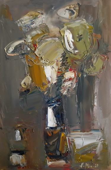 Painting titled "Still life-abstract…" by Mateos Sargsyan, Original Artwork, Oil Mounted on Wood Stretcher frame