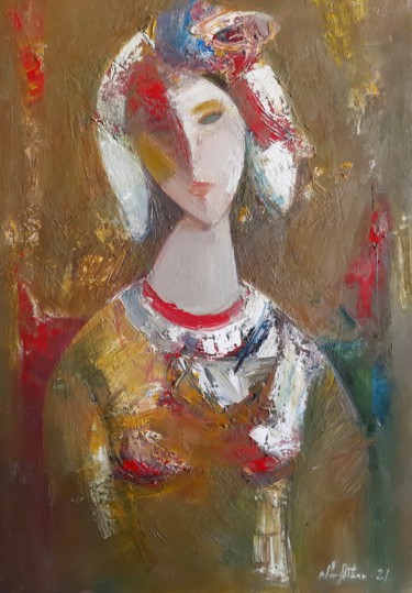 Painting titled "Lady (35x50cm, oil/…" by Mateos Sargsyan, Original Artwork, Oil Mounted on Wood Stretcher frame