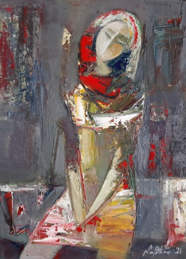 Painting titled "Waiting (30x40cm, o…" by Mateos Sargsyan, Original Artwork, Oil Mounted on Wood Stretcher frame