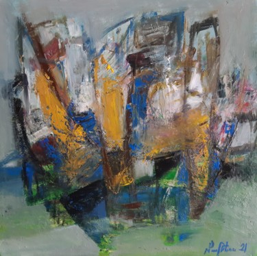 Painting titled "Abstract (35x35cm,…" by Mateos Sargsyan, Original Artwork, Oil Mounted on Wood Stretcher frame