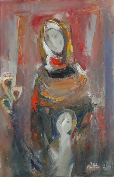 Painting titled "Maternity (40x60cm,…" by Mateos Sargsyan, Original Artwork, Oil Mounted on Wood Stretcher frame