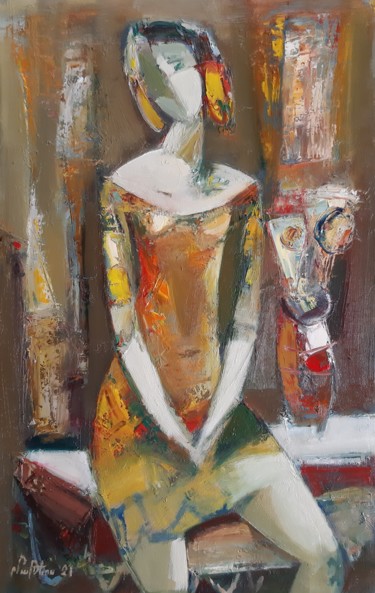 Painting titled "Long wait (36.5x56.…" by Mateos Sargsyan, Original Artwork, Oil Mounted on Wood Stretcher frame