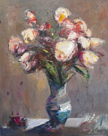 Painting titled "Abstract flowers in…" by Mateos Sargsyan, Original Artwork, Oil Mounted on Wood Stretcher frame
