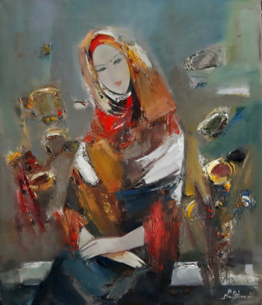 Painting titled "Bride-2 (50x60cm, o…" by Mateos Sargsyan, Original Artwork, Oil Mounted on Wood Stretcher frame
