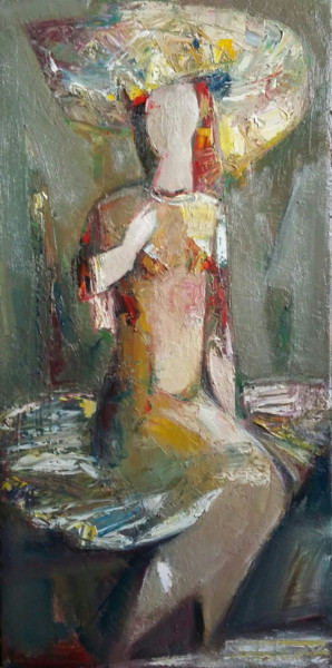 Painting titled "Lady in a hat (33x7…" by Mateos Sargsyan, Original Artwork, Oil Mounted on Wood Stretcher frame