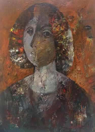 Painting titled "Portrait 31x43cm, o…" by Mateos Sargsyan, Original Artwork, Oil Mounted on Wood Stretcher frame