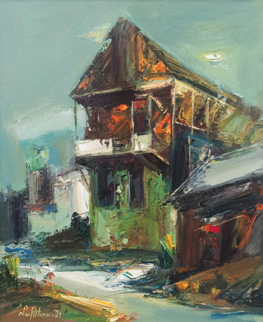 Painting titled "House (34x42cm, oil…" by Mateos Sargsyan, Original Artwork, Oil Mounted on Wood Stretcher frame