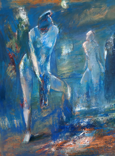 Painting titled "Evening bath (50x70…" by Mateos Sargsyan, Original Artwork, Oil Mounted on Wood Stretcher frame