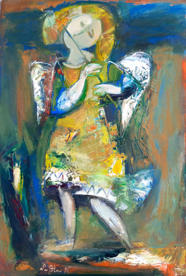 Painting titled "Angel 33x50cm ,oil/…" by Mateos Sargsyan, Original Artwork, Oil Mounted on Wood Stretcher frame