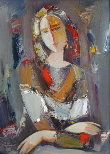 Painting titled "Portrait (42x58cm,…" by Mateos Sargsyan, Original Artwork, Oil Mounted on Wood Stretcher frame