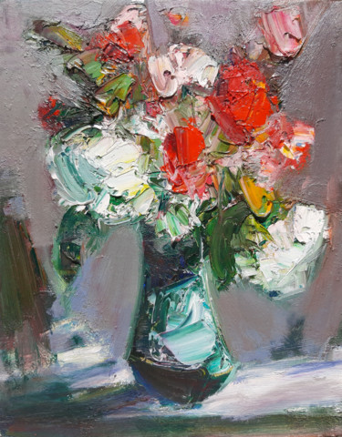 Painting titled "Colorful roses (30x…" by Mateos Sargsyan, Original Artwork, Oil Mounted on Wood Stretcher frame