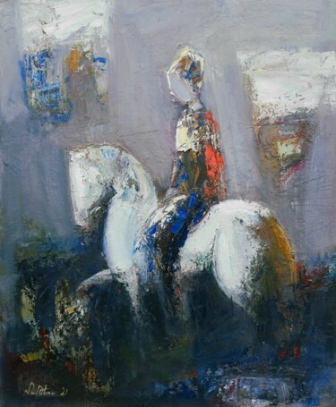 Painting titled "The rider woman (60…" by Mateos Sargsyan, Original Artwork, Oil Mounted on Wood Stretcher frame