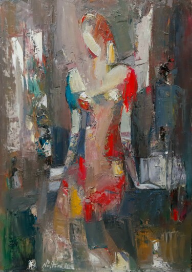Painting titled "Portrait-2 (45x65cm…" by Mateos Sargsyan, Original Artwork, Oil Mounted on Wood Stretcher frame