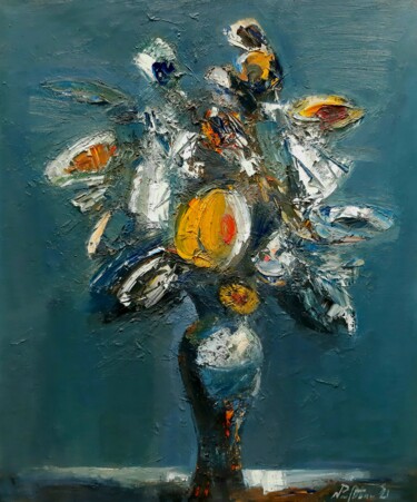 Peinture intitulée "Abstract flowers in…" par Mateos Sargsyan, Œuvre d'art originale, Huile Monté sur Châssis en bois