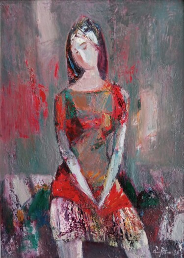 Painting titled "Long wait (58x42cm,…" by Mateos Sargsyan, Original Artwork, Oil Mounted on Wood Stretcher frame