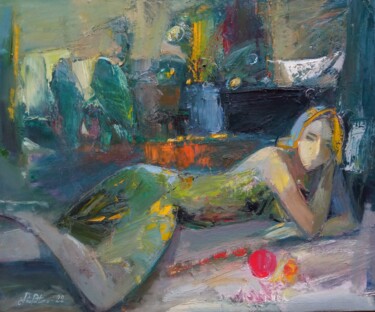 Painting titled "Sleeping (50x60cm,…" by Mateos Sargsyan, Original Artwork, Oil Mounted on Wood Stretcher frame