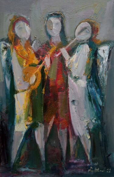 Painting titled "The song of angels…" by Mateos Sargsyan, Original Artwork, Oil Mounted on Wood Stretcher frame