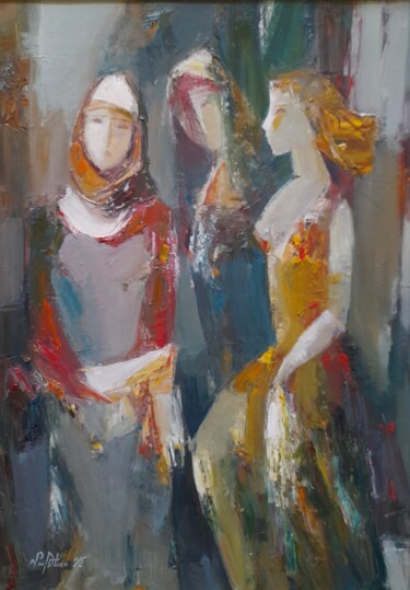 Painting titled "3 generations (70x5…" by Mateos Sargsyan, Original Artwork, Oil Mounted on Wood Stretcher frame