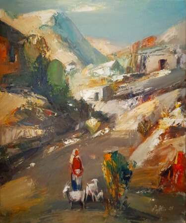 Painting titled "Rural life 45x55cm,…" by Mateos Sargsyan, Original Artwork, Oil Mounted on Wood Stretcher frame