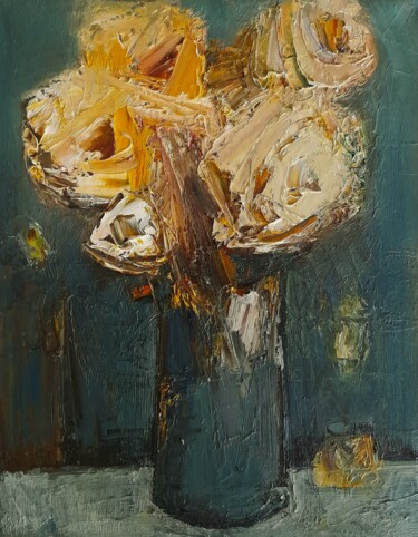 Painting titled "Abstract roses (30x…" by Mateos Sargsyan, Original Artwork, Oil Mounted on Wood Stretcher frame