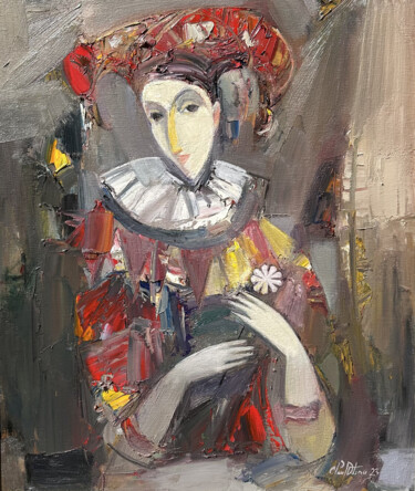 Painting titled "The clown" by Mateos Sargsyan, Original Artwork, Oil Mounted on Wood Stretcher frame