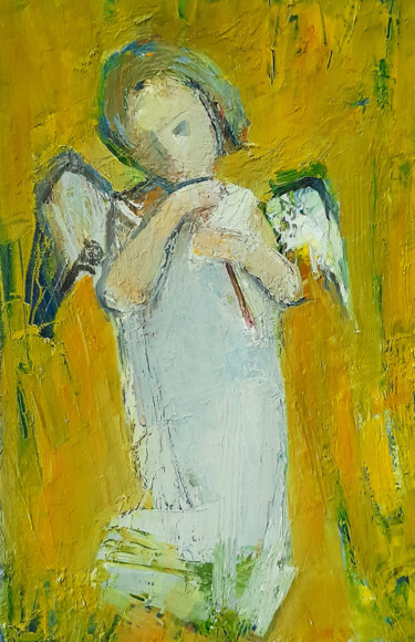 Painting titled "Heavenly Innocence" by Mateos Sargsyan, Original Artwork, Oil Mounted on Wood Stretcher frame