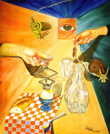 Painting titled "déjeuner" by Mateos, Original Artwork