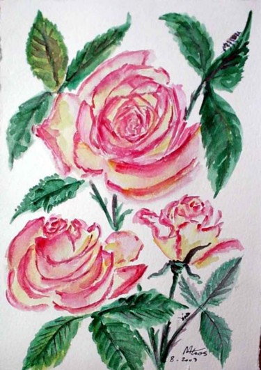 Peinture intitulée "rose bicolore" par Mateos, Œuvre d'art originale