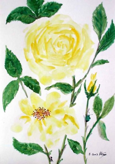 Painting titled "roses jaunes" by Mateos, Original Artwork