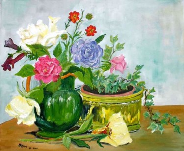 Painting titled "Rose et lierre (nat…" by Mateos, Original Artwork