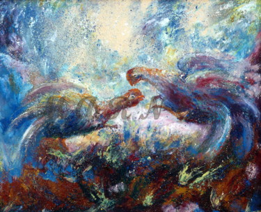 Pintura intitulada "Pelea de dos Gallos" por Materia Y Arte, Obras de arte originais, Óleo