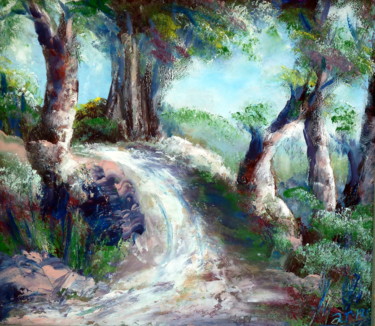 Schilderij getiteld "CAMINO ENTRE ARBOLES" door Materia Y Arte, Origineel Kunstwerk, Olie