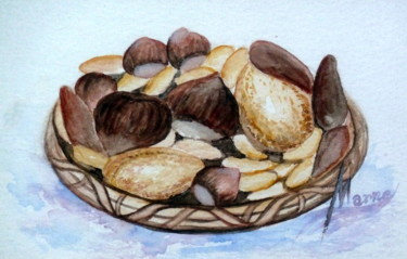 Painting titled "FRUTOS SECOS" by Materia Y Arte, Original Artwork, Watercolor