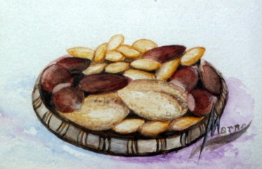 Painting titled "FRUTOS SECOS" by Materia Y Arte, Original Artwork, Watercolor