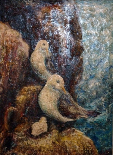 Painting titled "GAVIOTAS EN LAS ROC…" by Materia Y Arte, Original Artwork, Oil