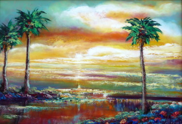 Painting titled "VISTA PUESTA DEL SOL" by Materia Y Arte, Original Artwork, Oil