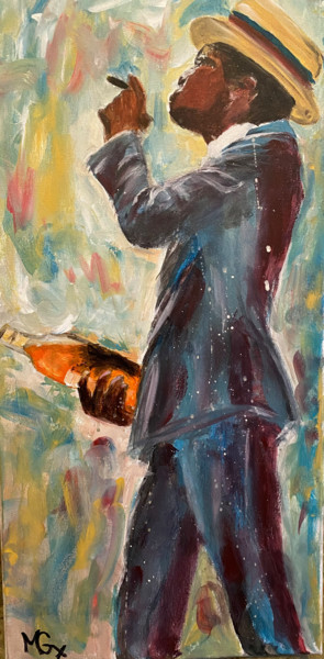 Painting titled "Homme au cigare" by Mgx, Original Artwork, Acrylic