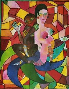 Peinture intitulée "LES SOEURS JUMELLES…" par Patricia Mathé, Œuvre d'art originale