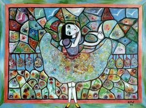 Peinture intitulée "L'ENFANT ET L'OISEA…" par Patricia Mathé, Œuvre d'art originale