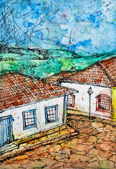 Painting titled "Ouro Preto" by Matheus Chuery, Original Artwork, Watercolor