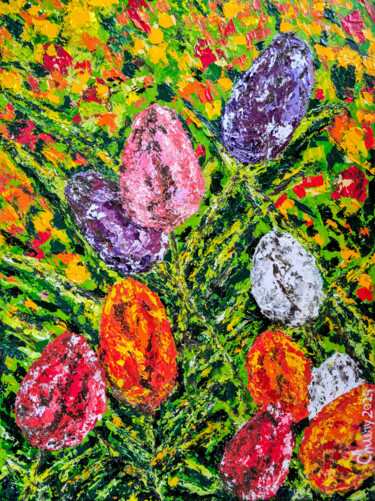 Картина под названием "Tulips" - Matheus Chuery, Подлинное произведение искусства, Акрил Установлен на Деревянная рама для н…