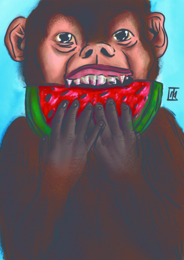 Digital Arts titled "Monkey eats Waterme…" by Matheus Kcaurio, Original Artwork, Digital Painting
