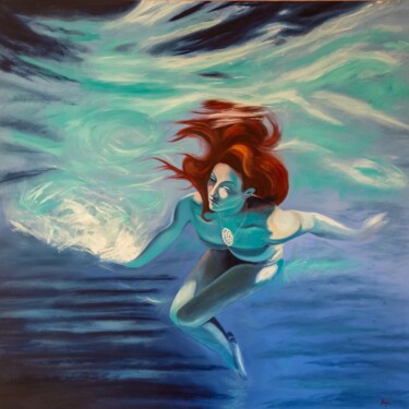 Painting titled "Under water in Cret…" by Mathew Halpin, Original Artwork, Oil