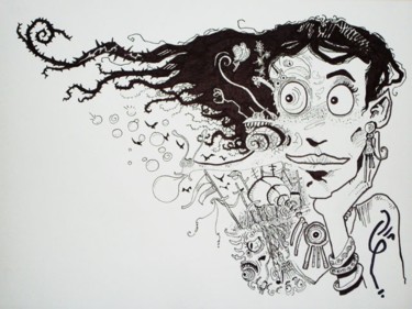 Zeichnungen mit dem Titel "Du vent dans les ro…" von Mathias Fraisse, Original-Kunstwerk, Tinte