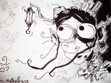 Drawing titled "Indiné au chant d'E…" by Mathias Fraisse, Original Artwork, Ink