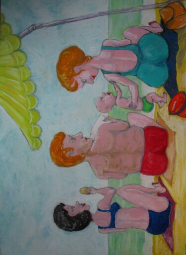 Dessin intitulée "la-plage-en-famille…" par Mathieu Correa De Sa, Œuvre d'art originale, Pastel