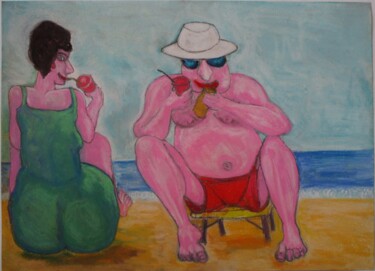 Dessin intitulée "la-plage-au-mois-d-…" par Mathieu Correa De Sa, Œuvre d'art originale, Pastel