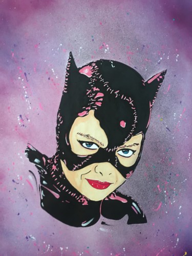 Painting titled "Cat Woman" by Mbkza, Original Artwork, Acrylic