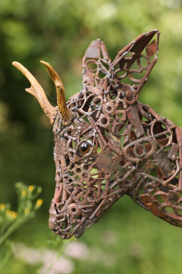 Sculpture titled "Capreolus capreolus" by Mathieu Rapp, Original Artwork, Metals Mounted on Wood Stretcher frame